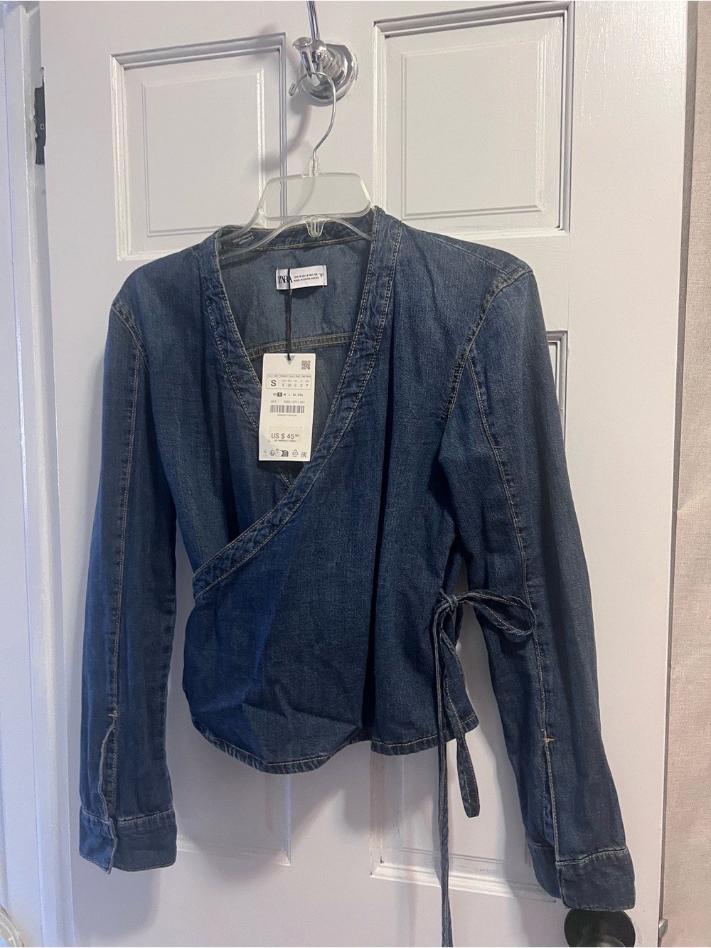 Zara Dark Blue Denim Wrap Top
